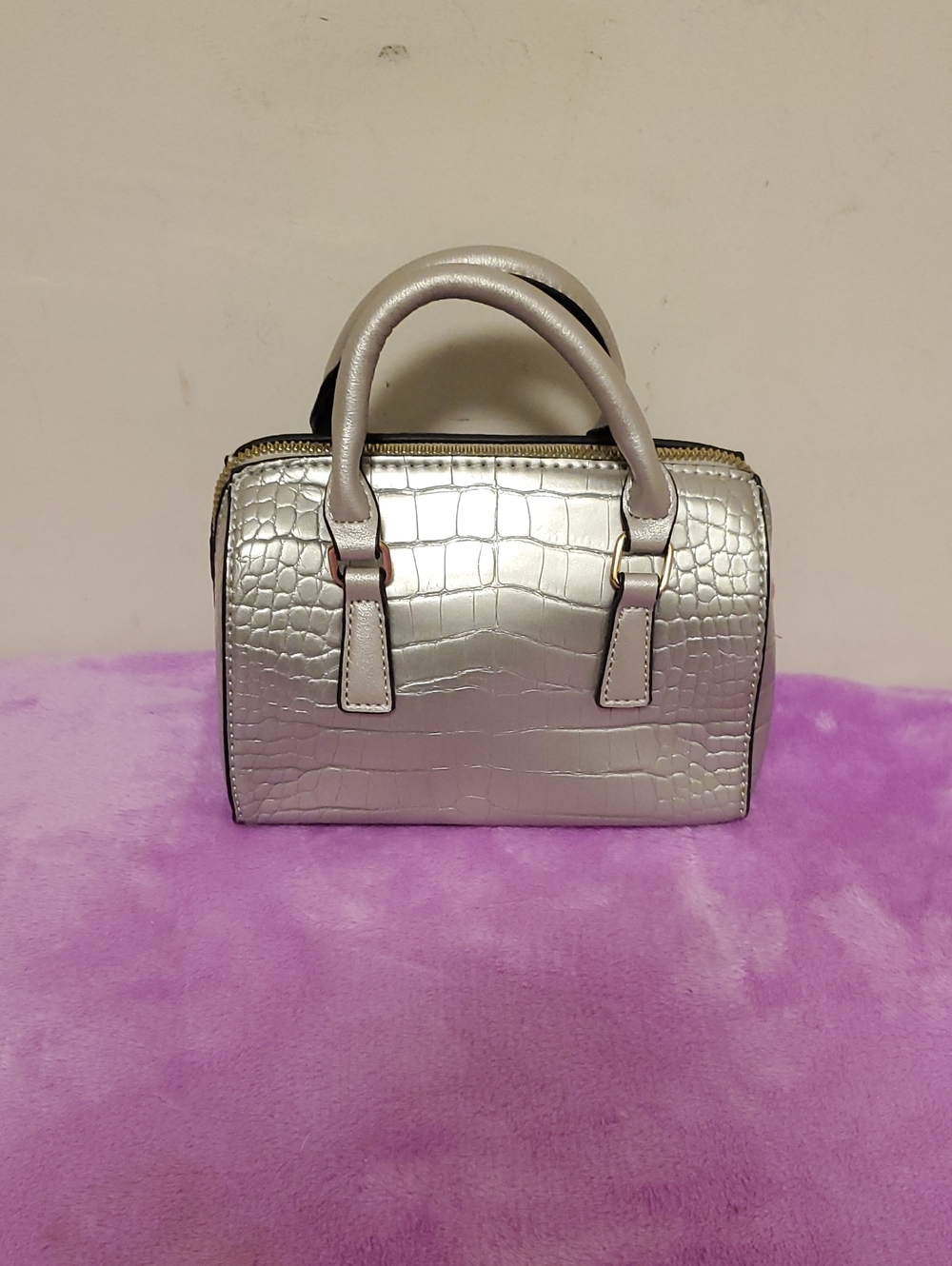 PrettyLittleThing Metallic Silver Croc Mini Satchel